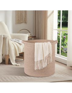 Cesta de Ropa OIAHOMY 80L Algodón Marrón Plegable 50.8x45.7cm 2