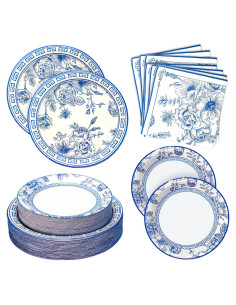 Kit de Fiesta Floral Azul y Blanco Osonm 180 Piezas para 60