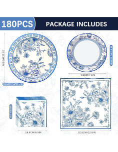 Kit de Fiesta Floral Azul y Blanco Osonm 180 Piezas para 60 2
