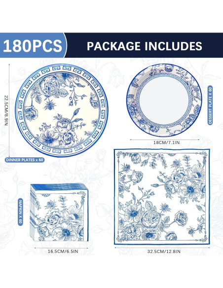 Kit de Fiesta Floral Azul y Blanco Osonm 180 Piezas para 60