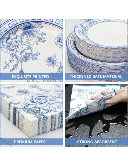 Kit de Fiesta Floral Azul y Blanco Osonm 180 Piezas para 60