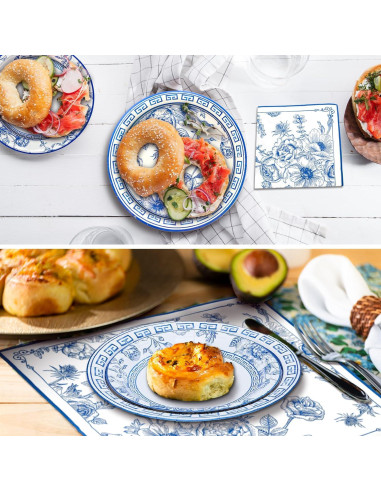 Kit de Fiesta Floral Azul y Blanco Osonm 180 Piezas para 60