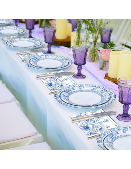 Kit de Fiesta Floral Azul y Blanco Osonm 180 Piezas para 60