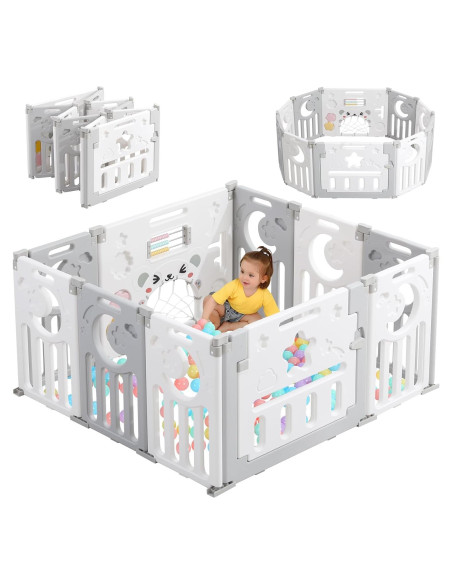 Parque Infantil Plegable Dripex 10 Paneles Gris Blanco