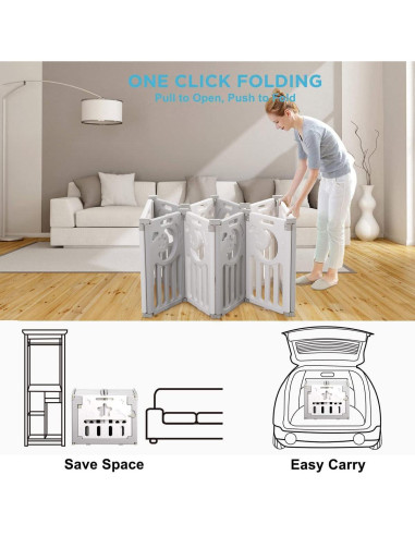 Parque Infantil Plegable Dripex 10 Paneles Gris Blanco