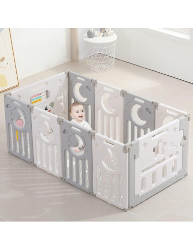 Parque Infantil Plegable Dripex 10 Paneles Gris Blanco