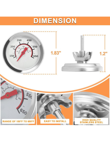 Medidor de Temperatura de Tapa PETKAO 1.8" para Parrilla Charbroil