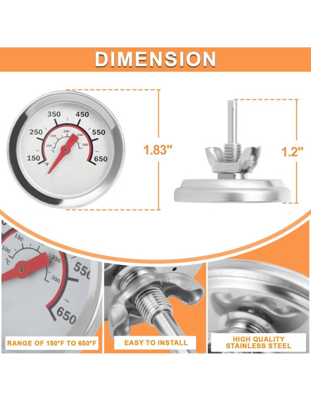Medidor de Temperatura de Tapa PETKAO 1.8" para Parrilla Charbroil