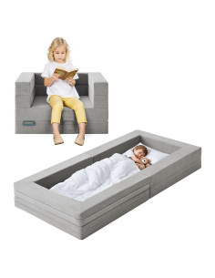 Cama de viaje para niños WeeGuruu 3 en 1, ceniza, 152x71 cm