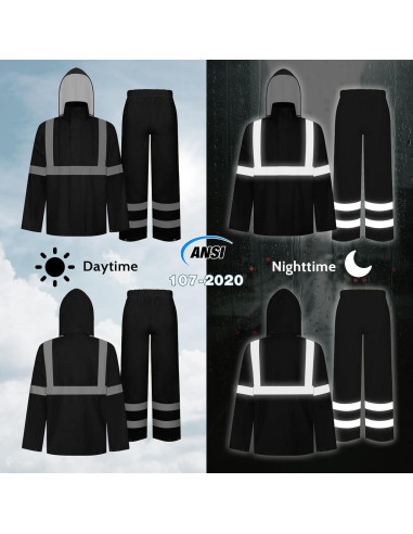 Traje de Lluvia TCCFCCT Hi Vis Impermeable L-XL Negro
