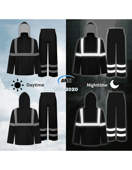 Traje de Lluvia TCCFCCT Hi Vis Impermeable L-XL Negro