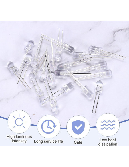 100 Diodos LED 5mm Blancos Cálidos MECCANIXITY para Electrónica