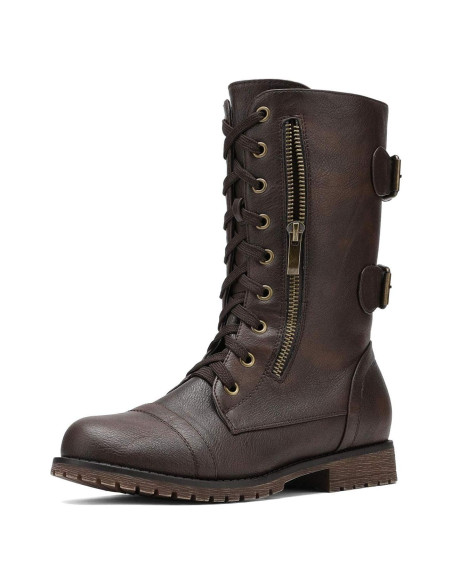 Botas de Combate para Mujeres Dream Pairs - Media Pantorrilla, Marrón