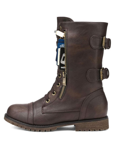 Botas de Combate para Mujeres Dream Pairs - Media Pantorrilla, Marrón