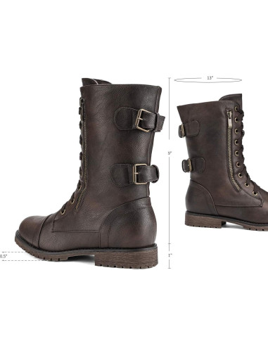 Botas de Combate para Mujeres Dream Pairs - Media Pantorrilla, Marrón