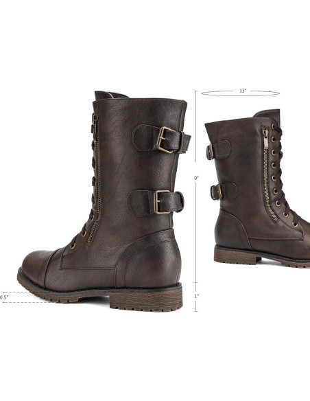 Botas de Combate para Mujeres Dream Pairs - Media Pantorrilla, Marrón