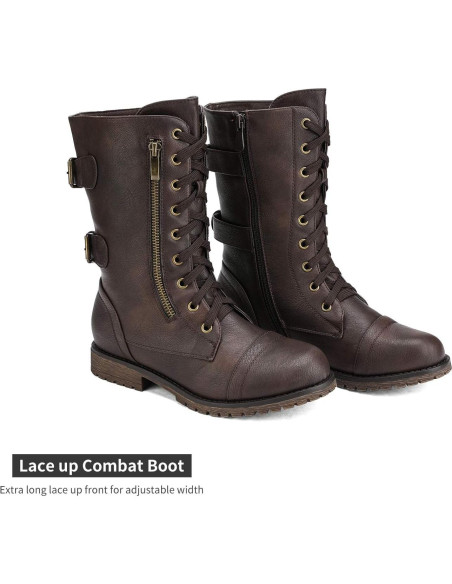 Botas de Combate para Mujeres Dream Pairs - Media Pantorrilla, Marrón