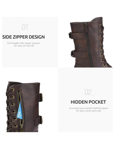 Botas de Combate para Mujeres Dream Pairs - Media Pantorrilla, Marrón