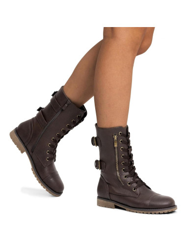 Botas de Combate para Mujeres Dream Pairs - Media Pantorrilla, Marrón