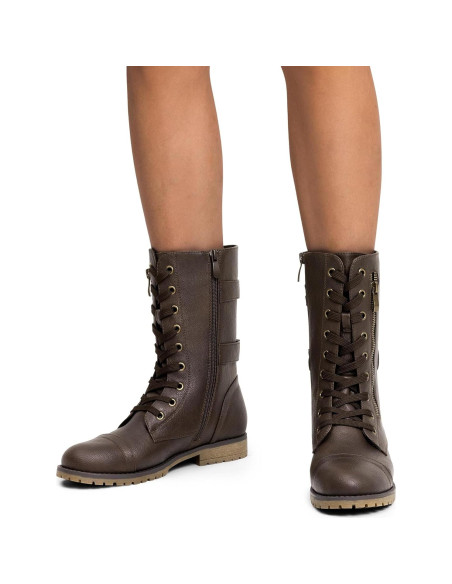 Botas de Combate para Mujeres Dream Pairs - Media Pantorrilla, Marrón