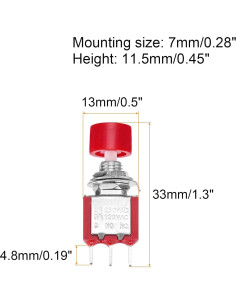 Interruptor de Botón Mini MECCANIXITY 3 Pcs 2A 250V Rojo 2