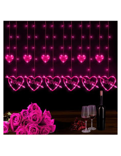 Luces de Cortina Corazón 138 LED Rosa con Control Remoto