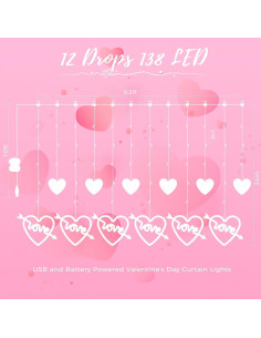 Luces de Cortina Corazón 138 LED Rosa con Control Remoto 2
