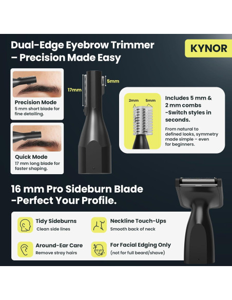 Recortador de Vello Nasal Kynor RF-8015 3-en-1 USB-C