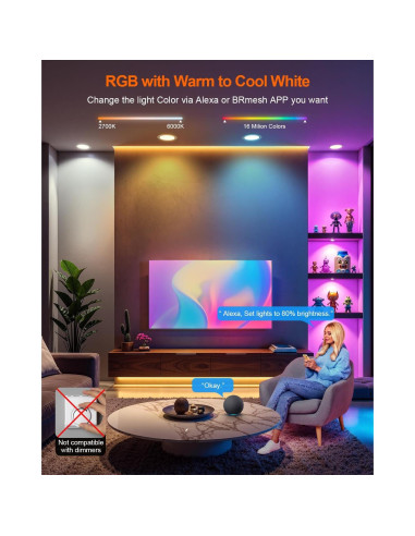 Iluminación empotrada LED DUSKTEC 6" RGBCW 13W regulable