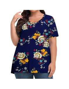 Camiseta Tencede Talla Grande Mujer V Cuello Floral 3XL 2