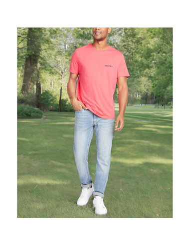 Camiseta Nautica de Cuello Redondo Manga Corta Melón Berry
