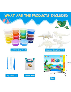 Kit de Arcilla Secada al Aire Hatende Dinosaurios 18 Colores 2