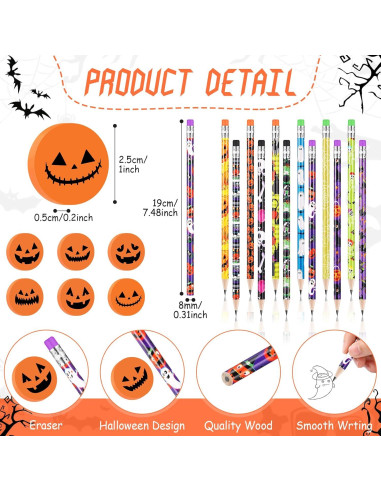 Conjunto de Lápices y Borradores de Halloween Yexiya 48 Piezas