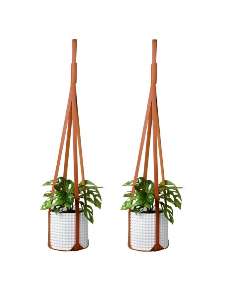 Soportes Colgantes para Plantas Sdjdhej 2 Pcs Cuero PU Marrón