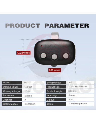 Control Remoto de Garaje ASONPAO MCT-3 Compatible LD033