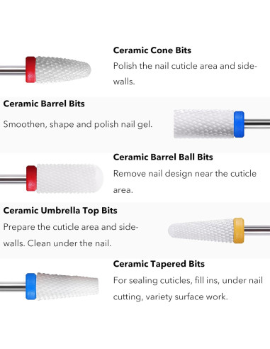 10 Piezas Brocas de Uñas Cerámica Homeet para Manicura