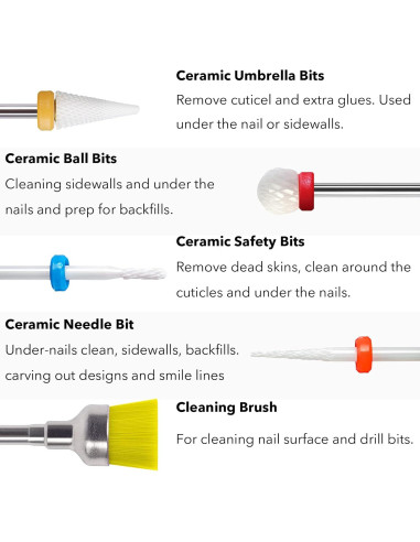 10 Piezas Brocas de Uñas Cerámica Homeet para Manicura