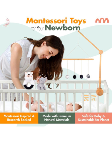 Juego Montessori Bujjify para Bebés 0-2 Meses - Sonajero, Manta y Tarjetas