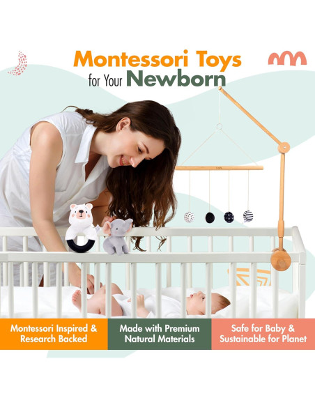 Juego Montessori Bujjify para Bebés 0-2 Meses - Sonajero, Manta y Tarjetas