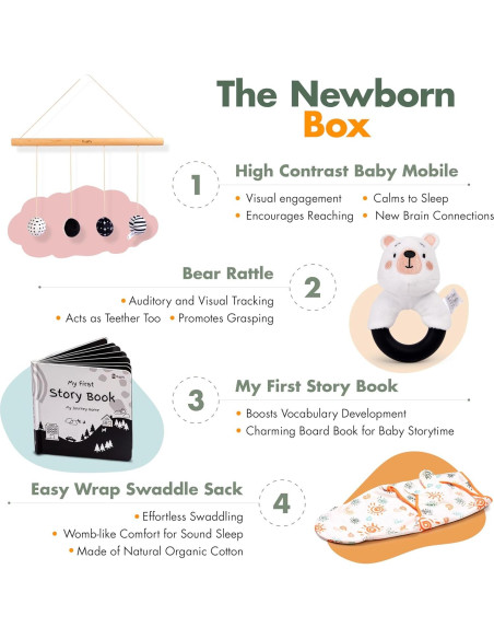 Juego Montessori Bujjify para Bebés 0-2 Meses - Sonajero, Manta y Tarjetas