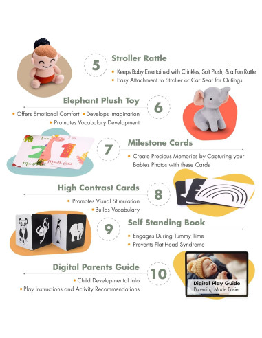 Juego Montessori Bujjify para Bebés 0-2 Meses - Sonajero, Manta y Tarjetas