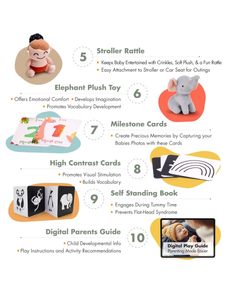 Juego Montessori Bujjify para Bebés 0-2 Meses - Sonajero, Manta y Tarjetas