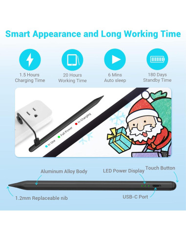 Lápiz Stylus Aorunkry para iPad 2018-2025, Rechazo de Palma