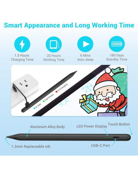 Lápiz Stylus Aorunkry para iPad 2018-2025, Rechazo de Palma