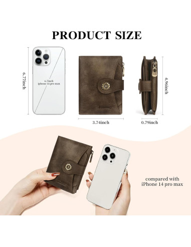 Cartera Bifold RFID de Cuero Vegano para Mujeres Blucoay