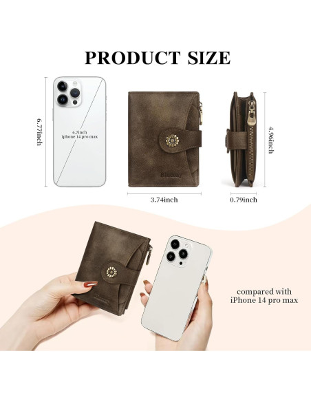 Cartera Bifold RFID de Cuero Vegano para Mujeres Blucoay