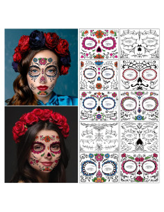 Tatuajes Temporales Día de los Muertos ZiYin - 10 Hojas Faciales