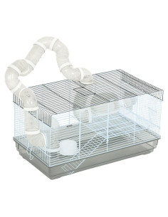 Jaula para Hámster PawHut 2 Niveles con Tubos y Rueda 58x33x30.5cm