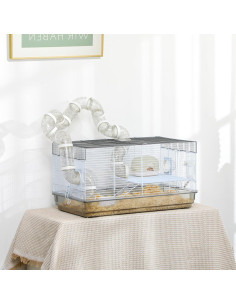 Jaula para Hámster PawHut 2 Niveles con Tubos y Rueda 58x33x30.5cm 2