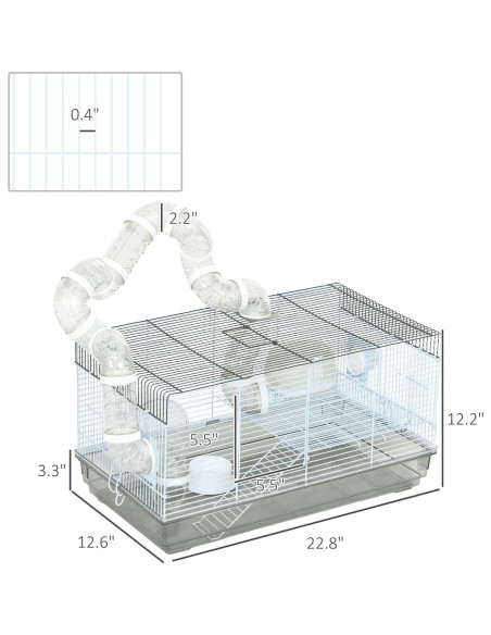 Jaula para Hámster PawHut 2 Niveles con Tubos y Rueda 58x33x30.5cm
